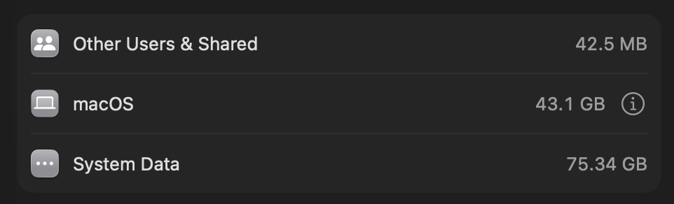 macOS Storage showing 75.34 GB of System Data after the creator manually removed files