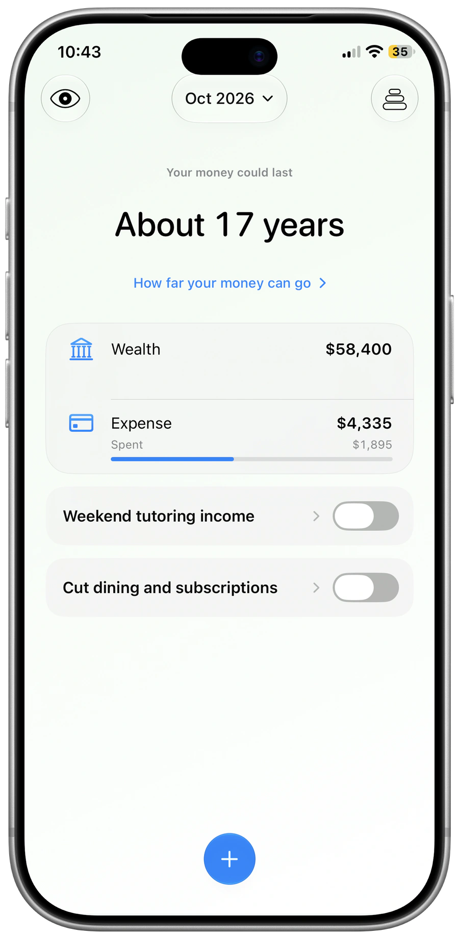 Pace for iPhone: The current outlook with saved decisions switched off.