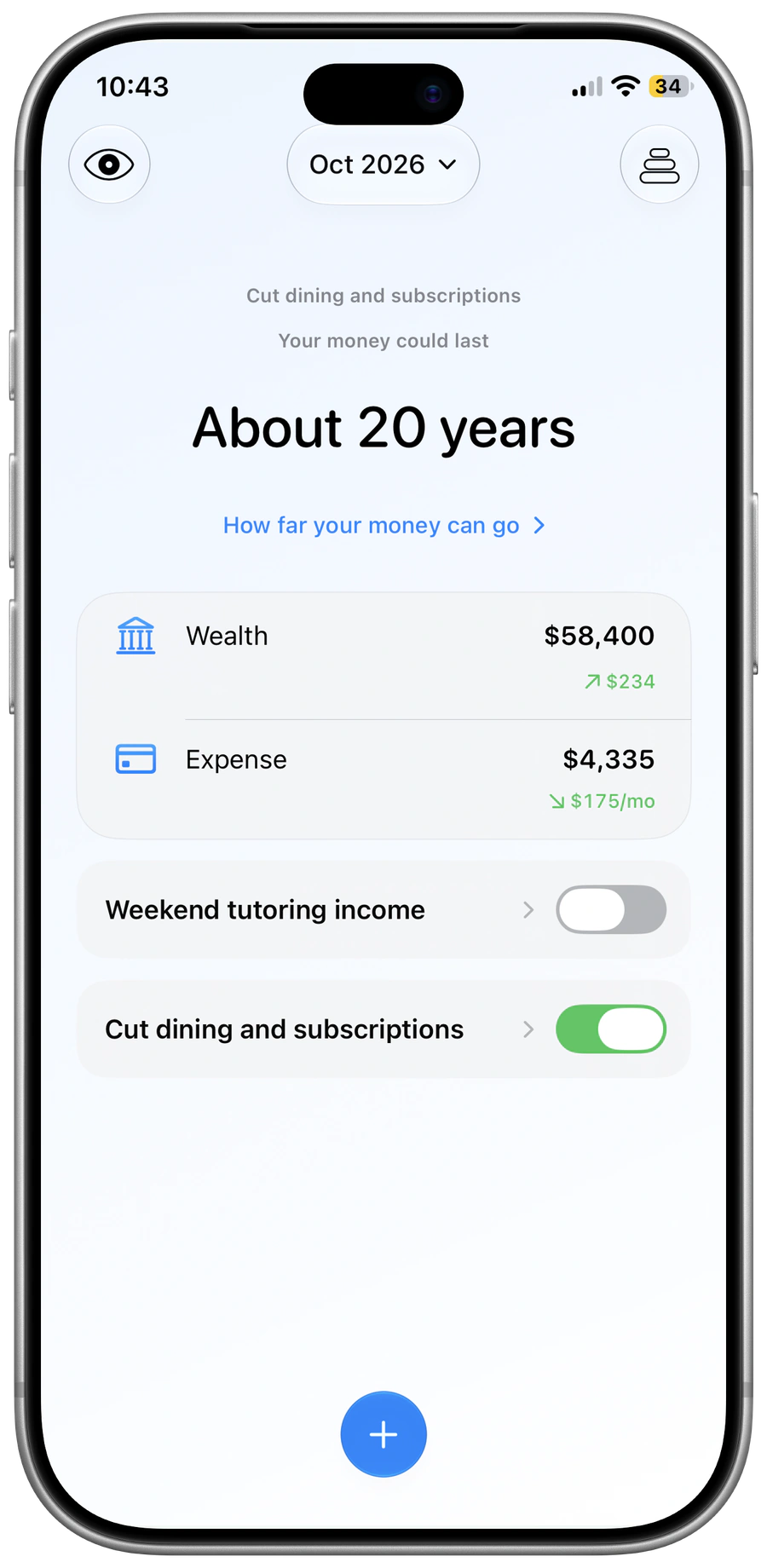 Pace for iPhone: A reduced-spending decision changes the estimated duration.