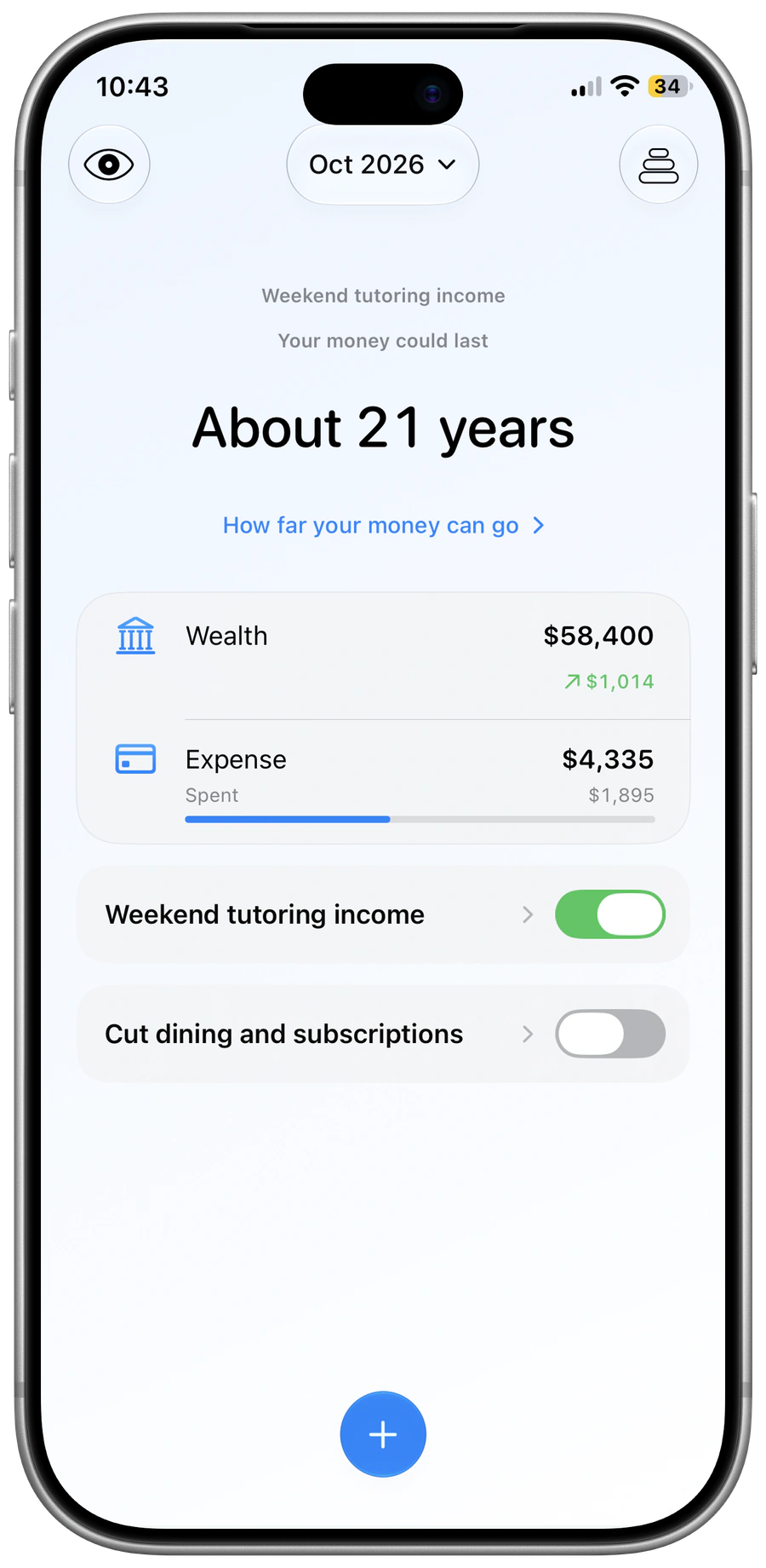 Pace for iPhone: An extra-income decision changes the estimated duration.