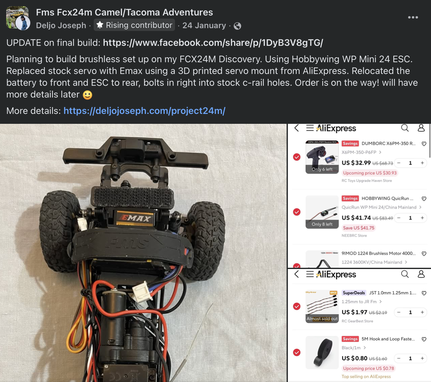 Original Facebook post showing the build cart
