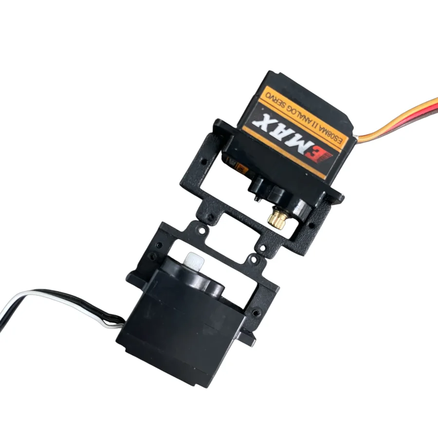 FCX24M servo mount shown with Emax ES08MA II and stock servo for fitment comparison