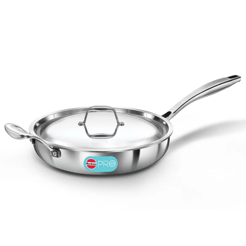 Hawkins Pro 26cm triply stainless steel fry pan with lid PSF26S